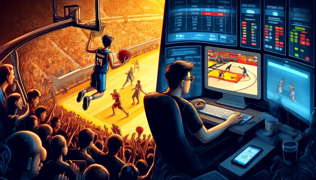 Dynamic image of multiple sports events including soccer, basketball, and tennis